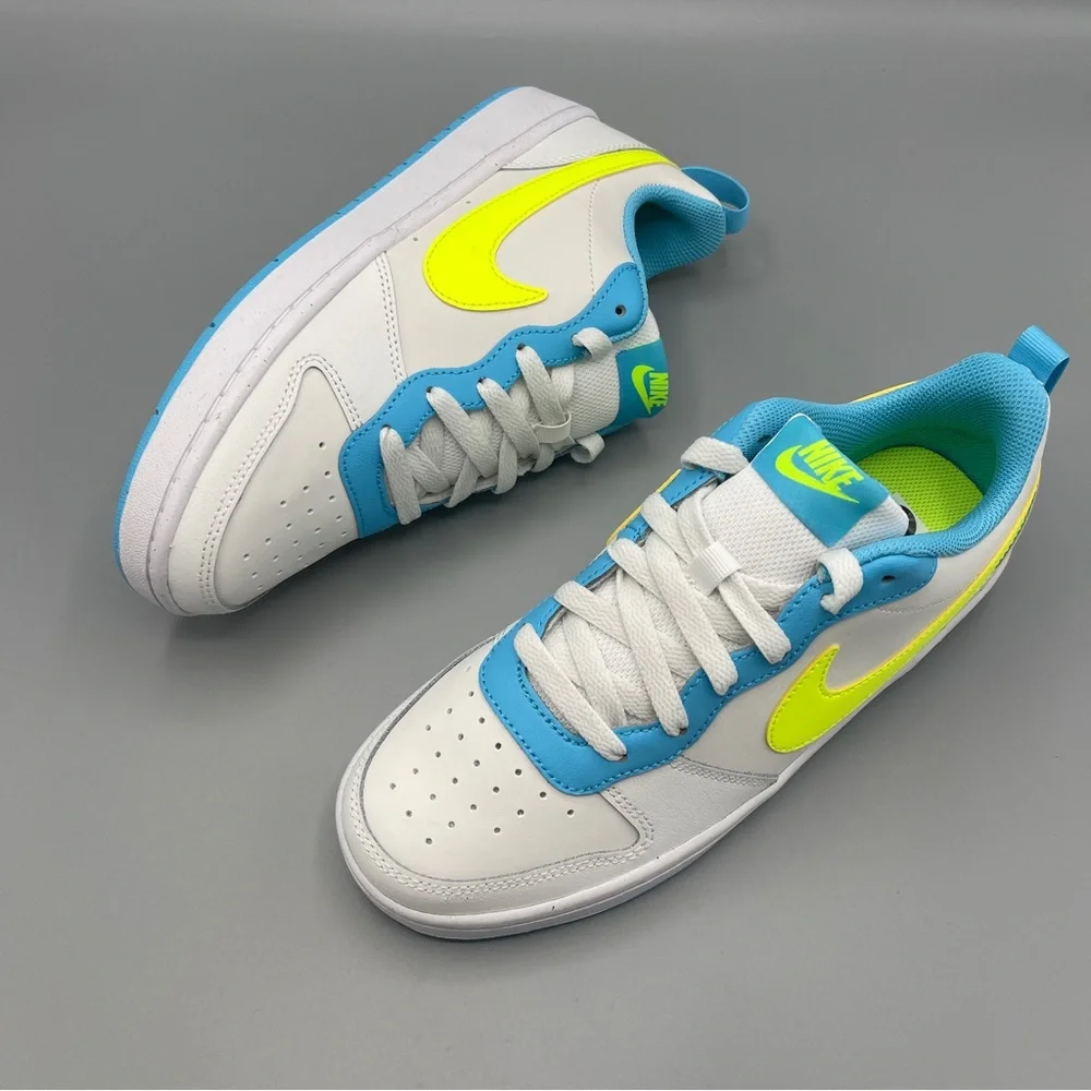 Nike Court Borough Low 2 Big Girl/SUMMIT WHITE/VOLT-BALTIC BLUE - Picture 6 of 17